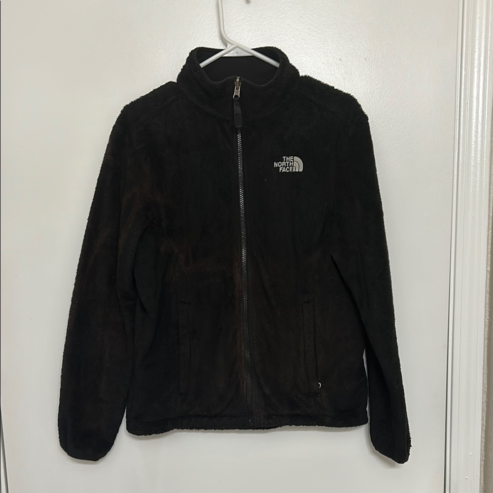 The North Face Black Teddy Jacket with Fuzzy Texture and Stand-Up Collar